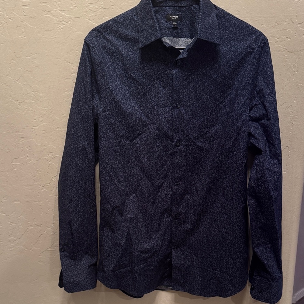Express Navy Textured Button-Up Shirt / R38
